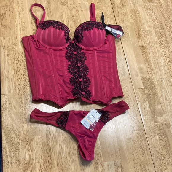 Blush Push-up corset thong and garter straps